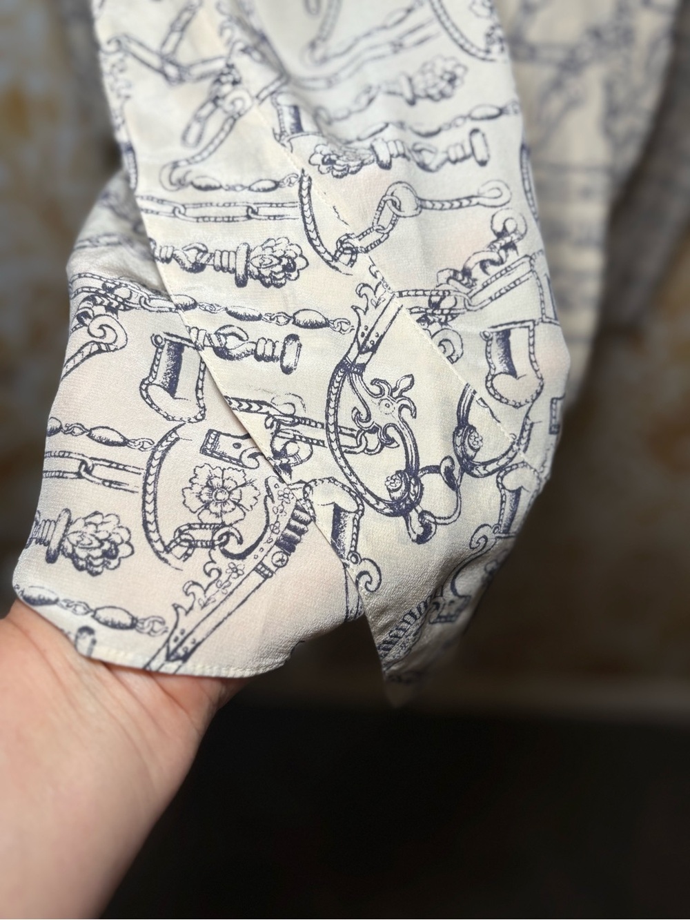 Tory Burch Equestrian Print Tunic Dress Silk Blend Cream Navy Horsebit Preppy - Picture 10 of 13